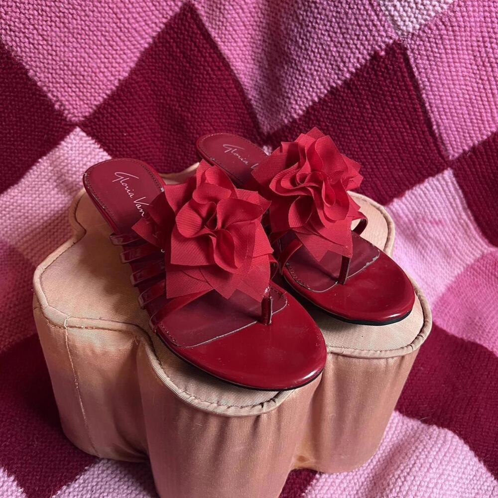 90s vintage cherry red flower sandals
